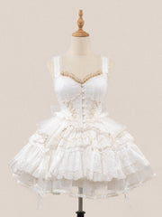 White Hime Corset Dress Tiered Ruffles Hem Lolita Jumper Skirt