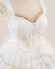 White Hime Corset Dress Tiered Ruffles Hem Lolita Jumper Skirt