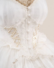 White Hime Corset Dress Tiered Ruffles Hem Lolita Jumper Skirt