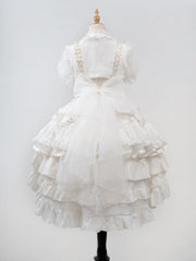 White Tiered Skirt Princess Corset Waist Lolita Jumper Skirt Full Set