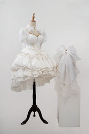 White Tiered Skirt Princess Corset Waist Lolita Jumper Skirt Full Set