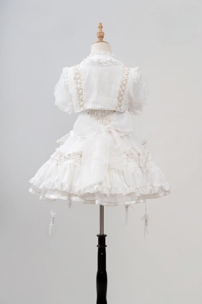 White Tiered Skirt Princess Corset Waist Lolita Jumper Skirt Full Set