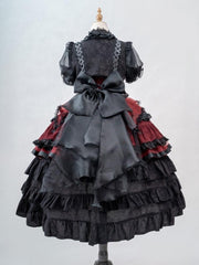 Red and Black Gothic Corset Waist Tiered Skirt Lolita Jumper Skirt Full Set