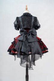 Red and Black Gothic Corset Waist Tiered Skirt Lolita Jumper Skirt Full Set