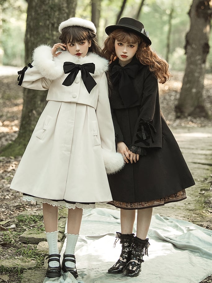 Clearance - Black Size S for Bust 96cm Elegant Lolita Coat with Plush Collar and Cuffs