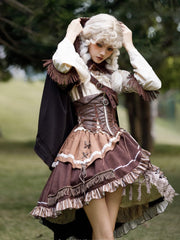 Brown Open Shoulders One Piece + Corset Belt + Cape Steampunk Hunter OP Full Set