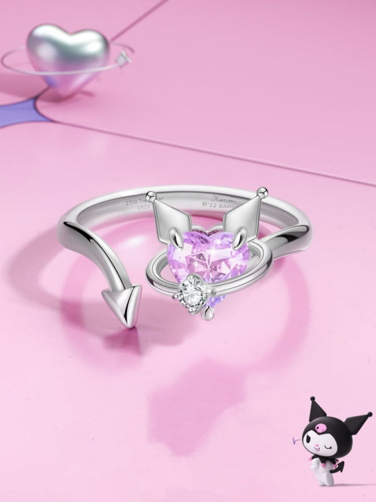 Clearance-Kuromi Purple Heart Silver Ring