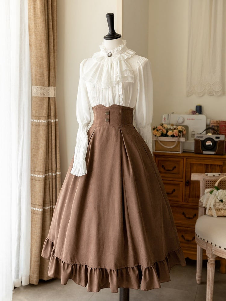 Vintage Brown Autumn and Winter Waistcoat / Boned High Waist Skirt