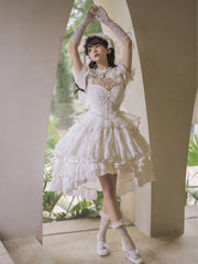 White Hime Corset Dress Tiered Ruffles Hem Lolita Jumper Skirt