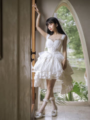 White Hime Corset Dress Tiered Ruffles Hem Lolita Jumper Skirt