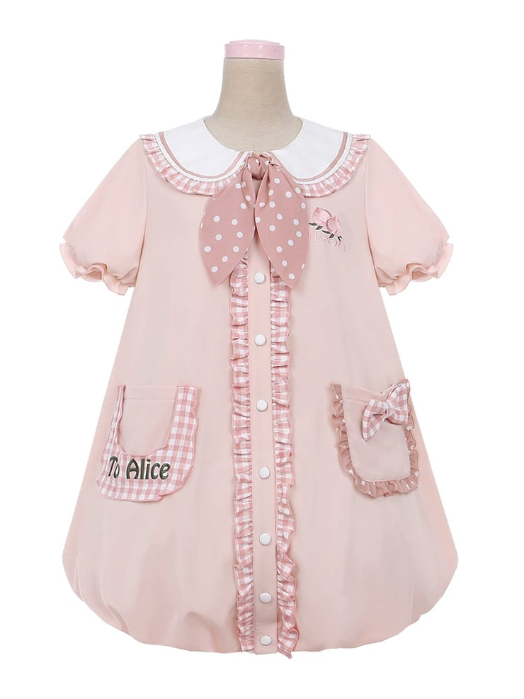 Light Pink Short Puff Sleeves Sweet Dress Bubble Skirt