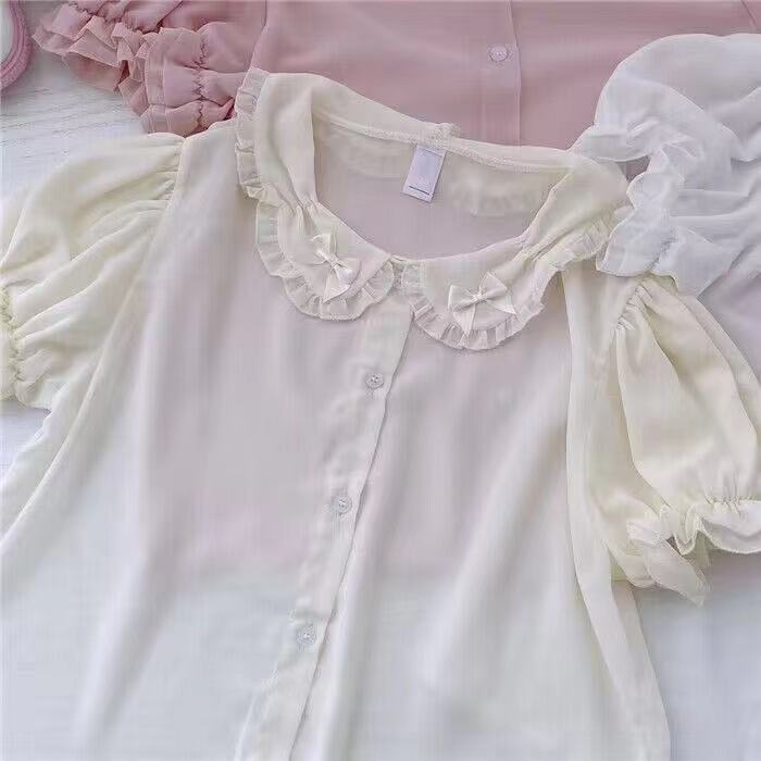 Samafun® Lolita inner chiffon bow cute soft sister blouse doll collar light paragraph basic bottoming short-sleeved