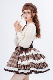 Ready to Ship Dark Academia Fashion Little Detective Brown Plaid Lolita Skirt