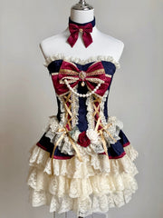 Clearance-Size S for Bust 78-86CM Waist 61-67CM Snow White Strapless Princess Corset Top + Lace Bloomers Set