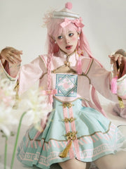 Sakura Pink and Mint Green Golden Knot Buttons Straps Dress Little Zombie Collection