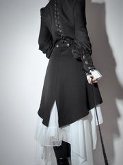 Clearance-Size M for Bust 94CM Black and White Gothic Ouji Lolita Long Sleeves Top + Jabot + Corset belt Set