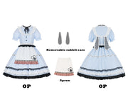 Blue Alice in Wonderland Dress One Piece with Removable Rabbit Ears Back