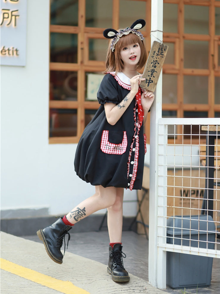 Black Short Puff Sleeves Sweet Dress Bubble Skirt