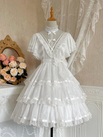 Dawn Night Banquet White Edward Neck Shiro Princess Lolita One Pi