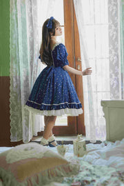 The Midsummer Milky Way Stars Pint Ruffle Design Short Puff Sleeves Lolita OP