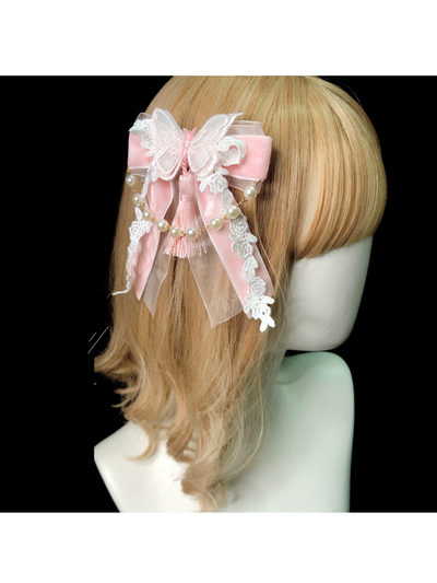 Black-Pink Bowknot Butterfly Decorative Hairclip