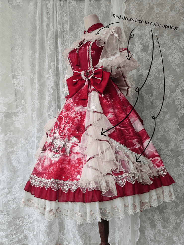 In Stock The Nine-Colored Deer Red Qi Lolita Dress Full Set
