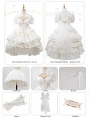 White Tiered Skirt Princess Corset Waist Lolita Jumper Skirt Full Set