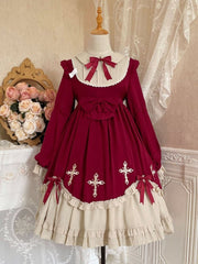 Starry Night Cross Bowknot Details Long Sleeves Lolita OP