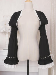 Maid Coffee Bowknot Details Halter Neck Jumper Skirt+Bolero Set