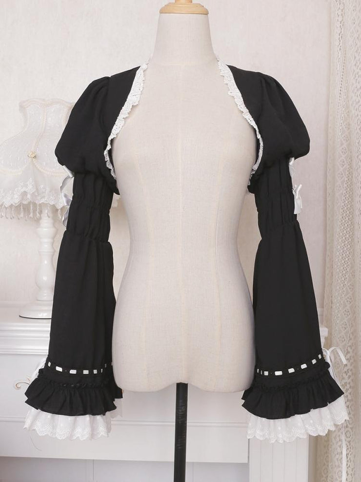 Maid Coffee Bowknot Details Halter Neck Jumper Skirt+Bolero Set