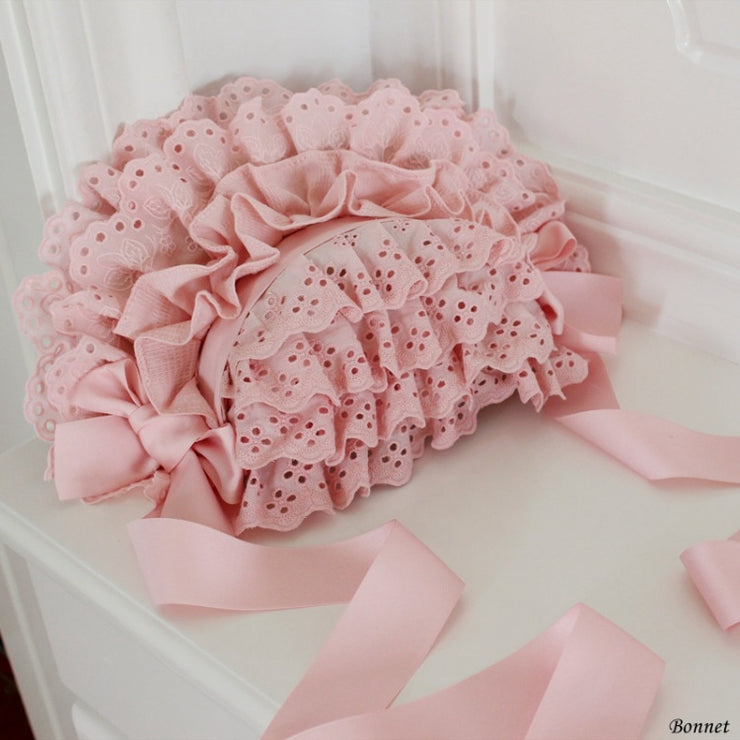 Cotton Pink Ruffle Design Bowknot Hairband/Hairclip/Bonnet/Wristcuffs/Necklace