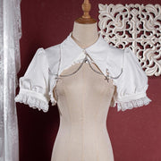 Contract Cross Color White Short Puff Sleeves Bolero