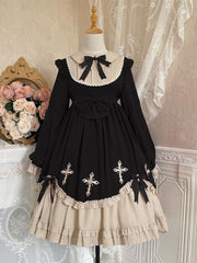 Starry Night Cross Bowknot Details Long Sleeves Lolita OP