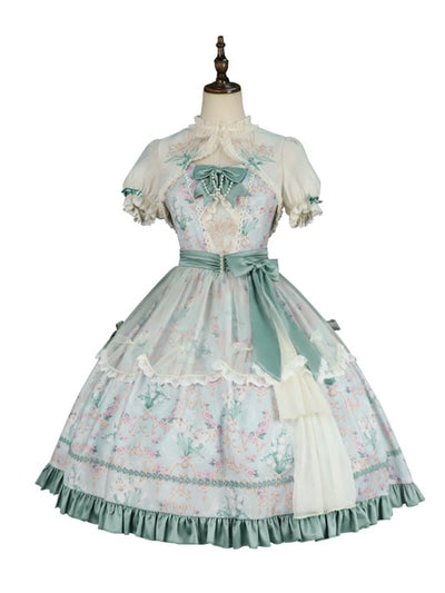 Lily of the Valley Floral Print Bowknot Details Lolita JSK