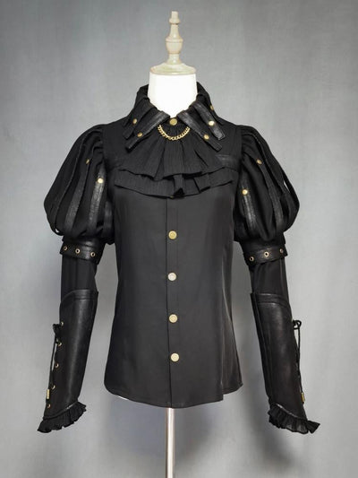 Plus Size Friendly-Black Gothic Shirt Juliette Sleeves Steampunk Top
