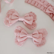 Cotton Pink Ruffle Design Bowknot Hairband/Hairclip/Bonnet/Wristcuffs/Necklace