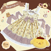 Yellow Pom Pom Purin Print Sweet Lolita Jumper Skirt with Free Bag and Socks