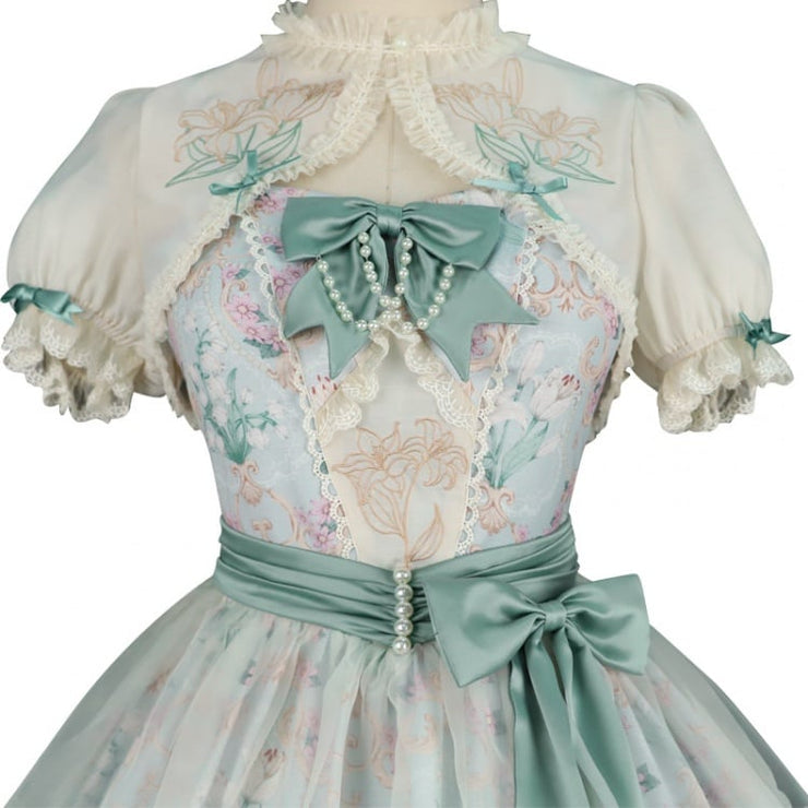 Lily of the Valley Floral Print Bowknot Details Lolita JSK