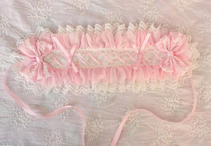 Light Pink Lace Bowknot Details Ruffle Trim Hairband/Hairclips/Necklace/KC