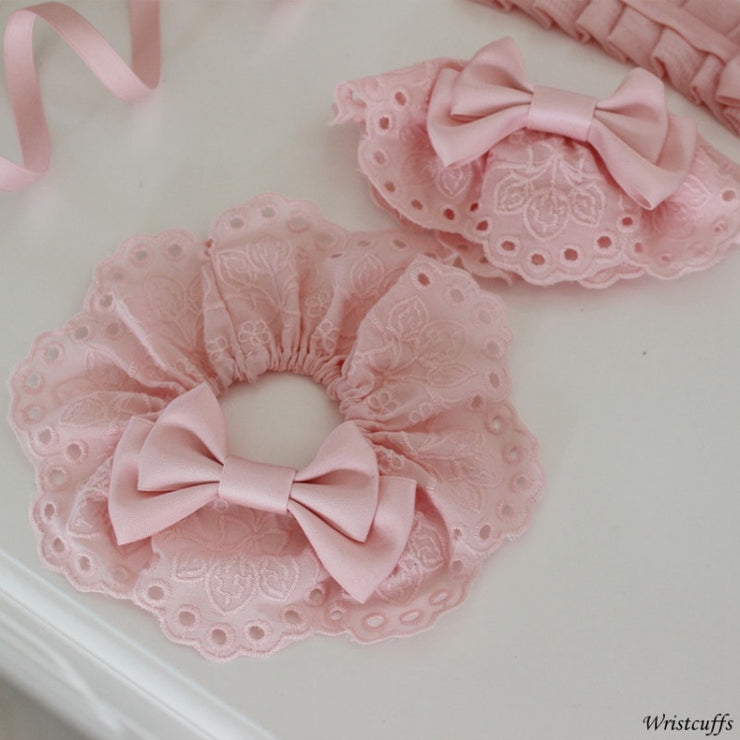 Cotton Pink Ruffle Design Bowknot Hairband/Hairclip/Bonnet/Wristcuffs/Necklace