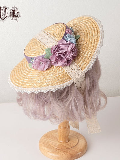 Hyaline Floral Design Straw Hat/Choker
