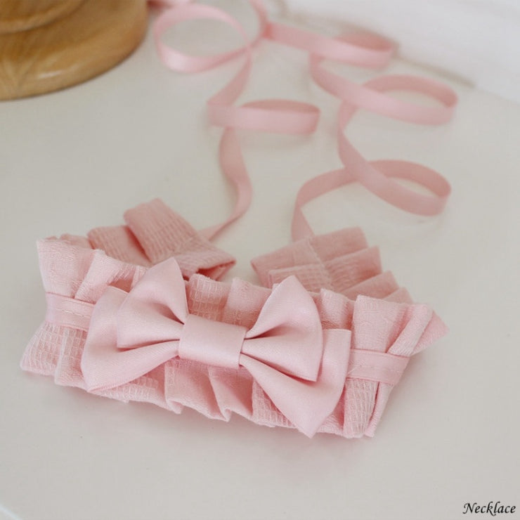 Cotton Pink Ruffle Design Bowknot Hairband/Hairclip/Bonnet/Wristcuffs/Necklace