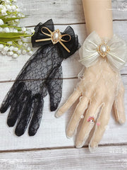 Black / White Gorgeous Bow Lace Gloves