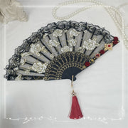 Handmade Rose Details Qi Lolita Black / White Folding Fan
