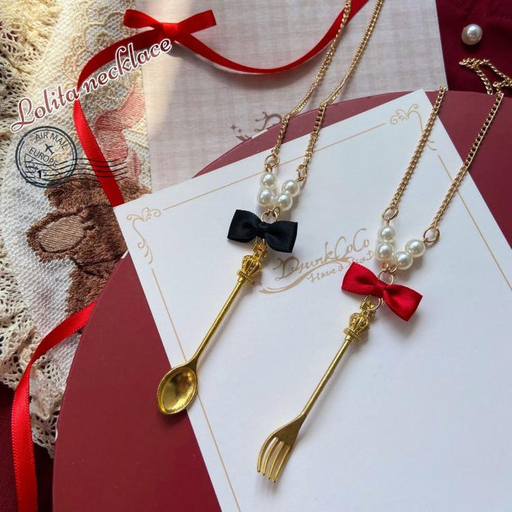 Lolita Handmade Sweet Bow Fork/Spoon/Scissors Pendant Necklace