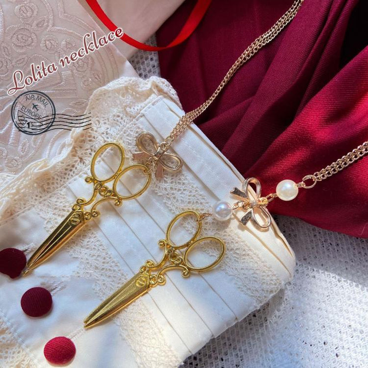 Lolita Handmade Sweet Bow Fork/Spoon/Scissors Pendant Necklace