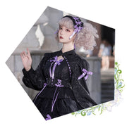 Black and Purple Love Song Big Bow Tiered Ruffles Long Sleeves Lolita OP