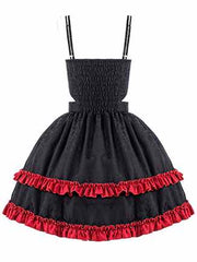 Cross Design Gothic Jumper Skirt Cutout Detail Tiered Skirt and Ruffle Trim