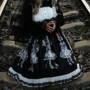 In Stock Marionette Print High Waist Gothic Jumper Skirt/Blouse/Hairband