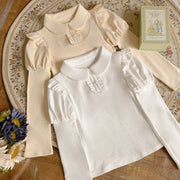 White/Beige/Black Peter Pan Collar Long Sleeves Top